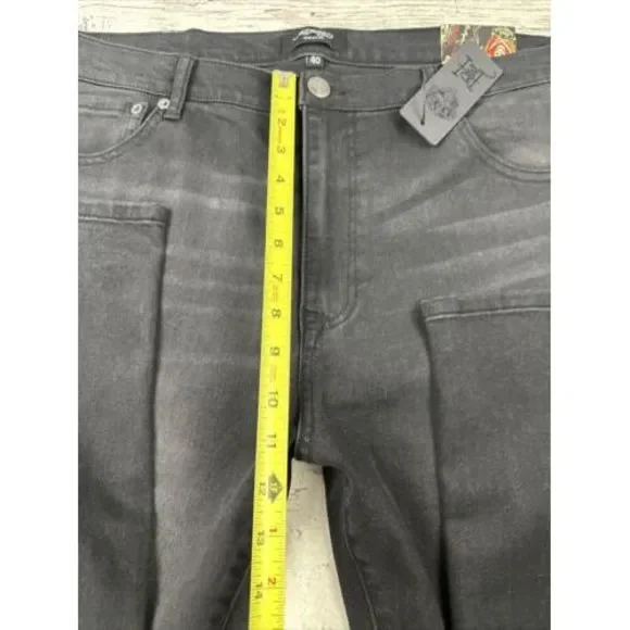 ED HARDY‎ EMBROIDERED SKULL SKINNY JEANS Men's Size 40 Black Wash NEW WITH TAGS